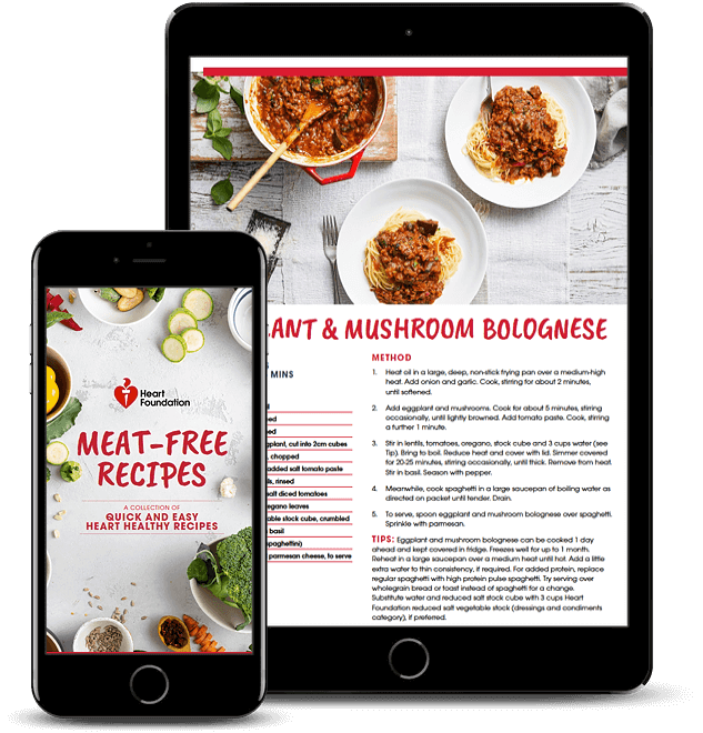 Meat-Free Recipes eBook image showing  Eggplant & Mushroom Bolognese | Heart Foundation